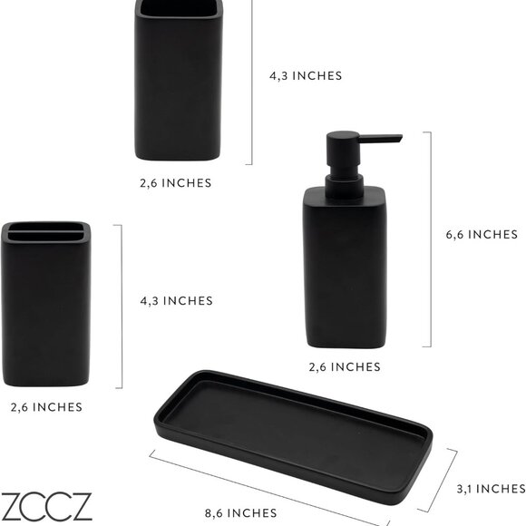Modern Matte Black Bathroom Vanity Set - Includes Lotion Pump and Tumbler - Picture 2 of 7